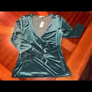 Express Green Velvet Wrap Blouse